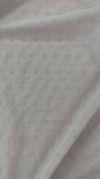 Embroidered Eyelet Cotton Voile - Flower Vines - Taupe