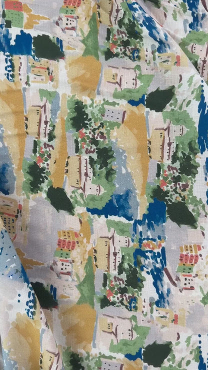 Rayon Slub Digital Print - Coastal Town