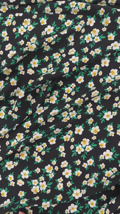 Black and Yellow Floral - Rayon Poplin