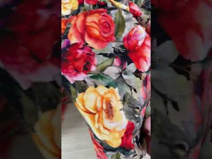 Linen Rayon Slub - Black & Red Florals