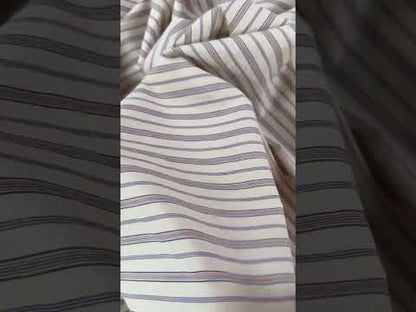 Yarn Dyed Cotton Shirting - Ivory, Blue & Red Stripe - Deadstock