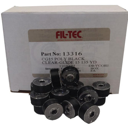 Fil-tec - Clear-Glide Poly Bulk Prewound Class 15A 135yd Bobbins Black - 80 Bobbins Per Set