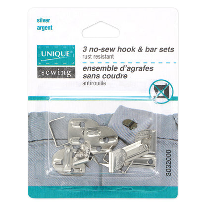 No-Sew Hook & Bar Sets Silver - Pant and Skirt Hooks - 3 sets