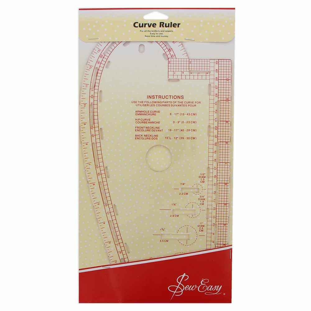 Button Measuring Ruler Sew Easy - Multi-purpose Curved Ruler with Button Hole and Seam Guide ...