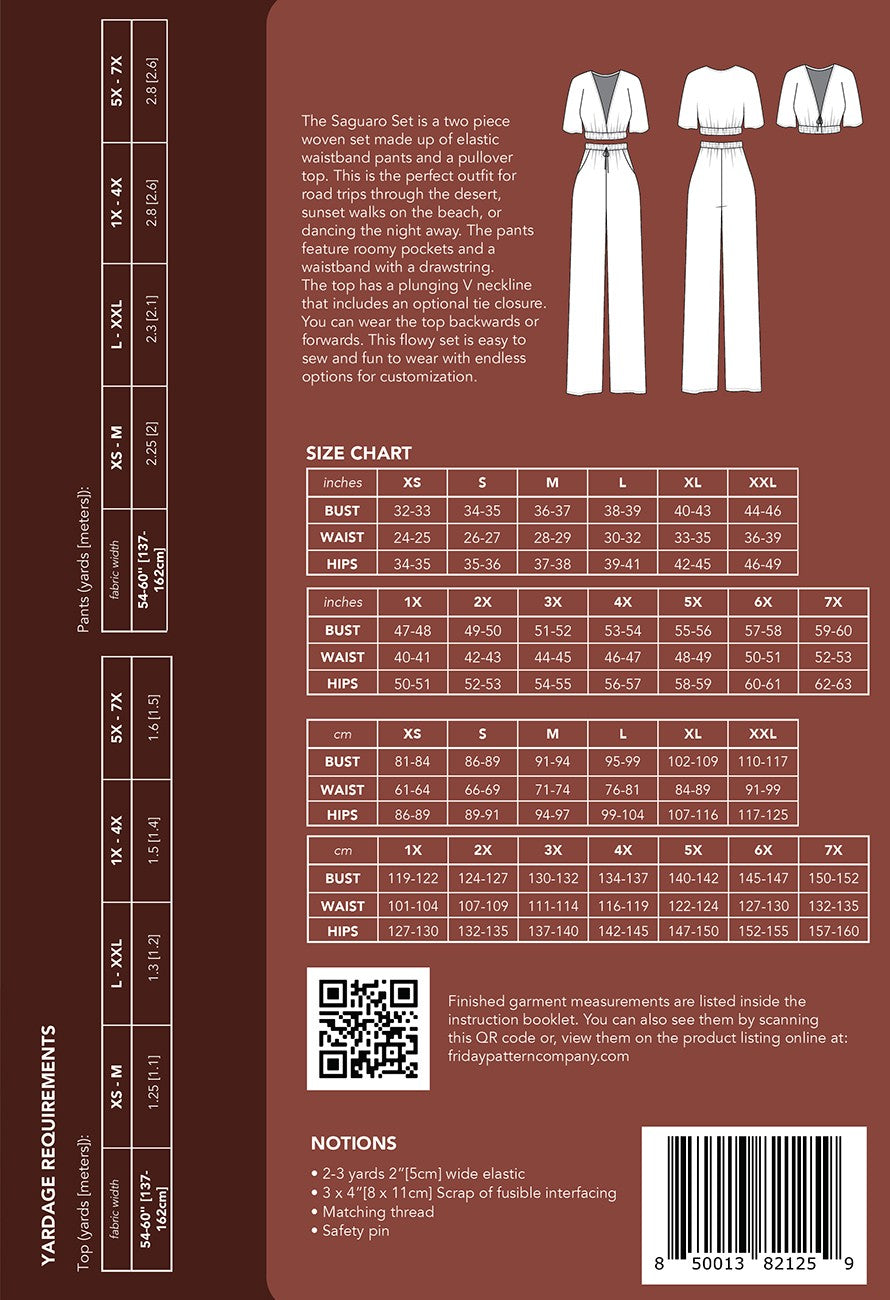 Saguaro Set Pattern - Pants and Top - By Friday Pattern Co