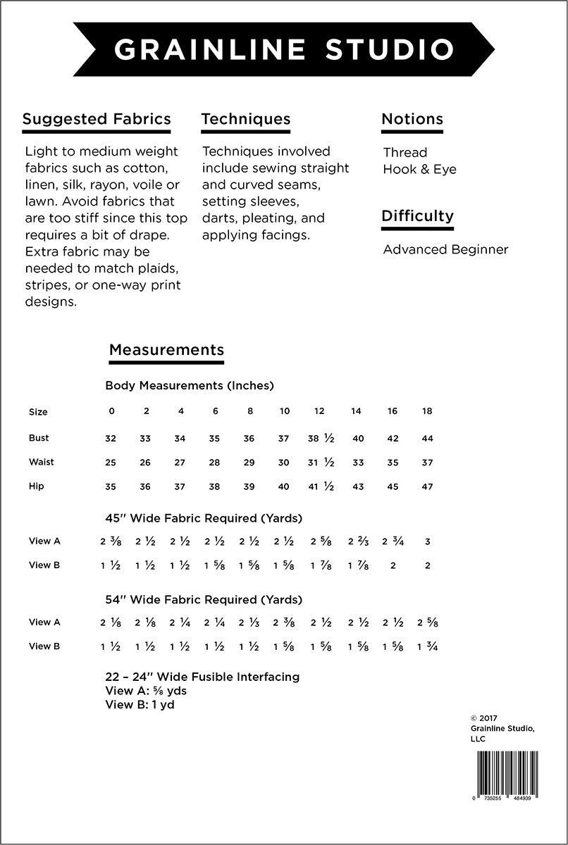 The Hadley Top Pattern - 0 - 18 - Grainline Studio