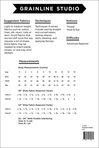 The Hadley Top Pattern - 0 - 18 - Grainline Studio