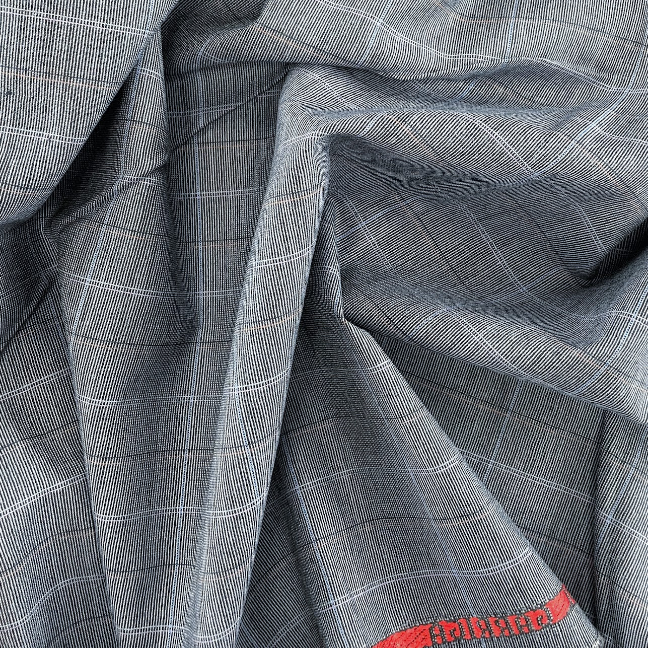 Superfine Merino Wool Suiting - Blue Grey Checks - Made In England - Deadstock