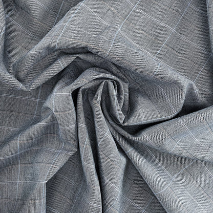 11" Remnant - Superfine Merino Wool Suiting - Blue Grey Checks - Made In England - Deadstock