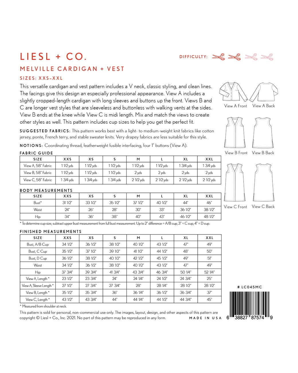 Liesl + Co - Melville Cardigan and Vest Sewing Pattern