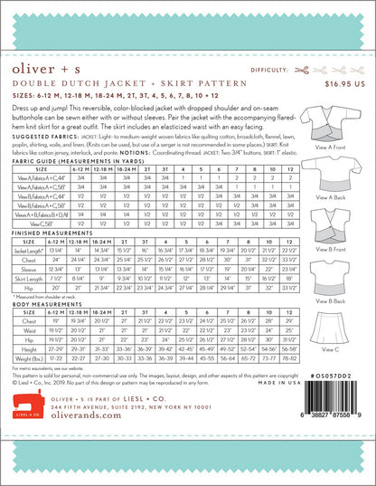 Oliver + S - Double Dutch Jacket and Skirt Pattern - 6 months to 12 years