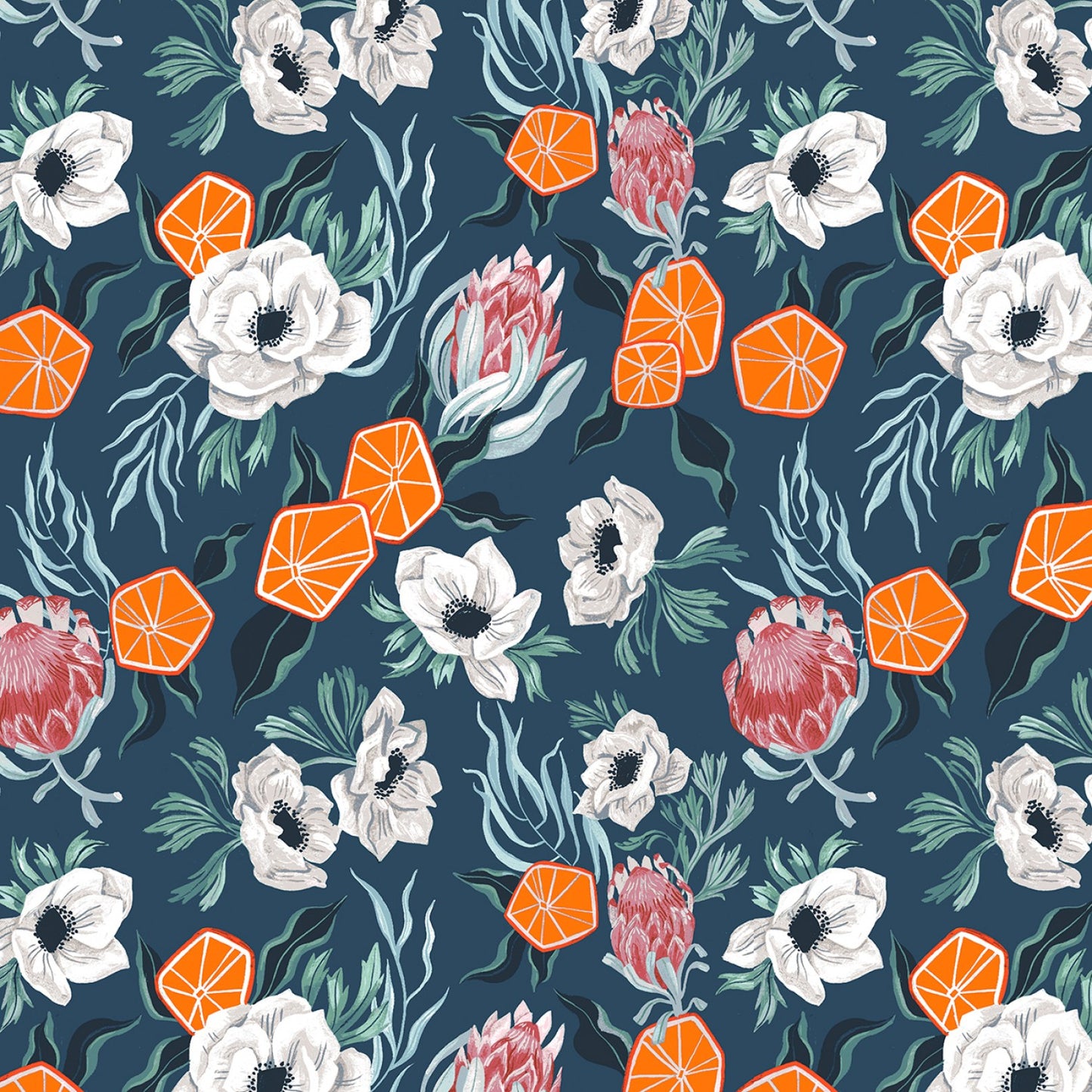 Rae Ritchie - Frosty Forage - Frosty Floral With Oranges - Quartz