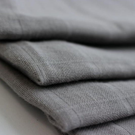 Organic Cotton Checked Double Gauze - Flint Grey