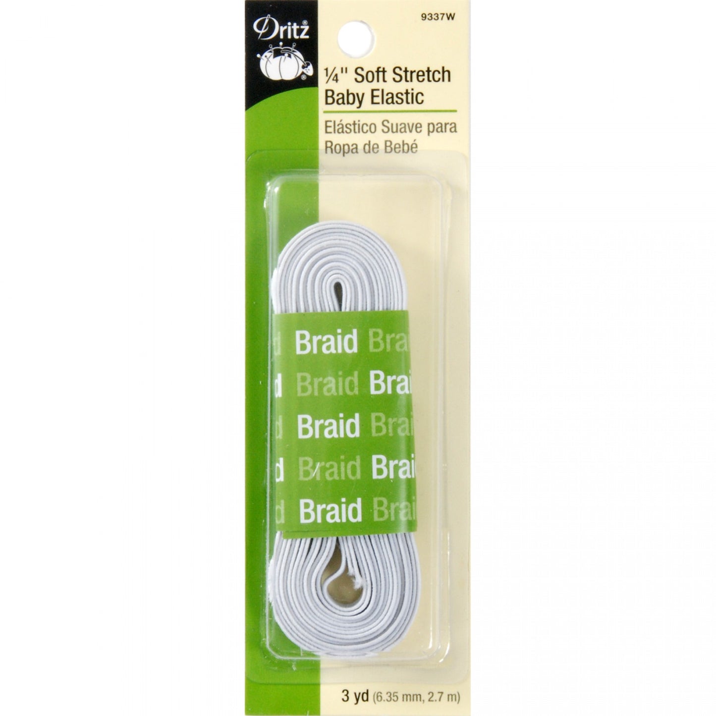 Dritz 6 mm (1/4") Soft Stretch Baby Elastic - White - 3yd